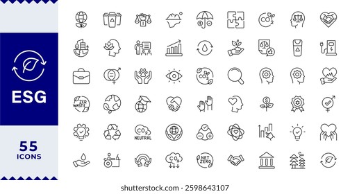 ESG icons,Pixel perfect Outline icon collection related to ecology modern ESG Icons - Ideal for Apps,  investor demand and more.stroke.