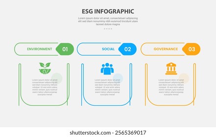 ESG infographic outline style with 3 point template with creative table with separate header title for slide presentation vector
