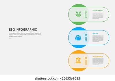 ESG infographic outline style with 3 point template with big circle stacking on vertical layout for slide presentation vector