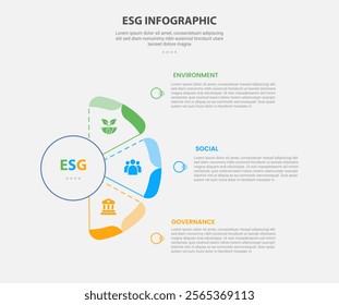 ESG infographic outline style with 3 point template with half circle shape like fan shape for slide presentation vector