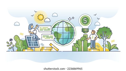 ESG investing with environmental social governance principles outline concept. Green electricity and sustainable power production for global community vector illustration. Projects with climate goals.