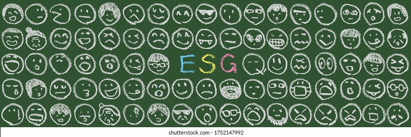 ESG letters and faces doodle drawn on the blackboard (Created with vector data)