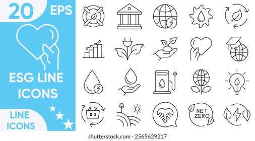 ESG Line icons set.ecology, environment, social, governance.governance related editable stroke.Vector and illustrator set.