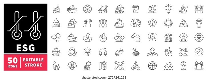 Conjunto de iconos lineales ESG. iconos de línea editables para sostenibilidad y medio ambiente