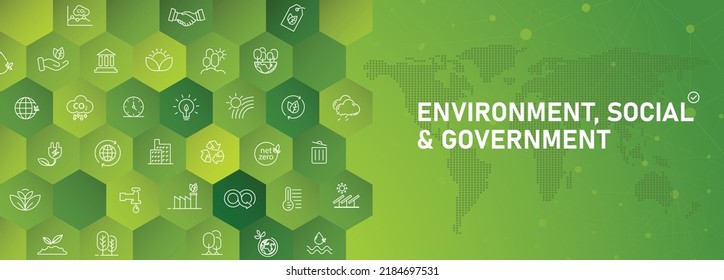 Pancarta del SIG Natural Environment Banner Icon Collection Zero net concepto de medio ambiente, sociedad y gobernanza. Conjunto de iconos de línea. Ilustración vectorial EPS10.