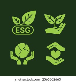 ESG planting nature green icon set, Save the world concept. Vector illustration.