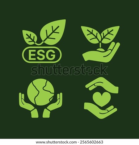 ESG planting nature green icon set, Save the world concept. Vector illustration.