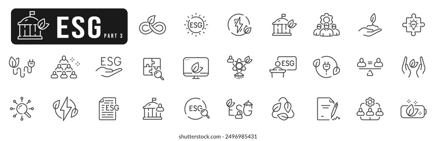 ESG related line icon set. Environment, green energy, leaf, eco, nature, co2,  etc. Editable stroke. Part 2