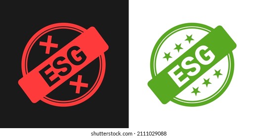 ESG-Stempel - Bestätigung der Verantwortung für Umwelt, Soziales und Governance. Bescheinigung und Validierung der Konformität. Symbol und Zeichen als Vektorgrafik einzeln auf einfarbigem Hintergrund.