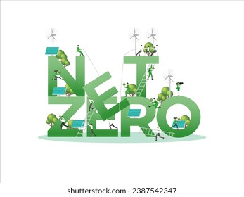 ESG sustainability business, green energy, sustainable industry with windmill and solar energy panels. Environmental, Social, and Corporate Governance concept. People construction vector illustration.