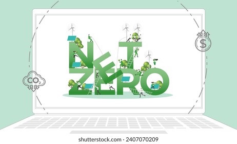ESG sustainability business policy. Carbon credit calculate from reduce carbon footprint and carbon dioxide to carbon offset. Green renewable energy, sustainable development. Vector illustration.