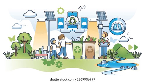 ESG for sustainable growth as principles for clean nature outline concept. Environmental social governance strategy to use technologies for air quality monitoring vector illustration. Recycling care.