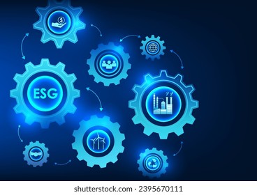 ESG technology and icons inside the gear Shows the drive for investment in business in the environment, society and good governance. It is a sustainable investment.