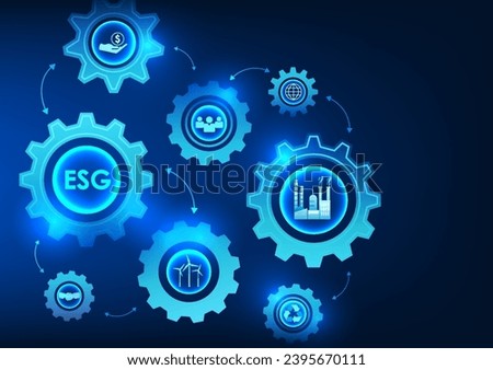 ESG technology and icons inside the gear Shows the drive for investment in business in the environment, society and good governance. It is a sustainable investment.