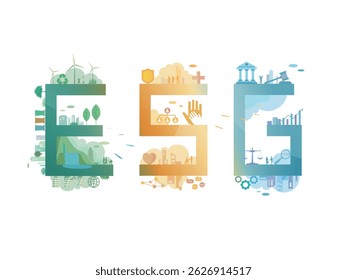ESG text shows the concept of ESG - Environmental, Social, and Governance vector illustration graphic EPS 10