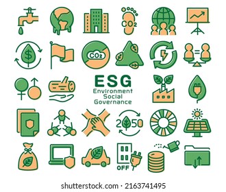 ESG vector colorful icon set on white background.