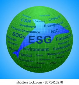 ESG Wordcloud Sphere. Concepto de diversas cuestiones sociales ilustraciones vectoriales.