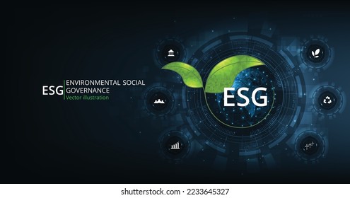  (ESG)Environmental Social and Governance concept.The company development of a nature conservation strategy and Solving environmental, social and management problems with figure icons.