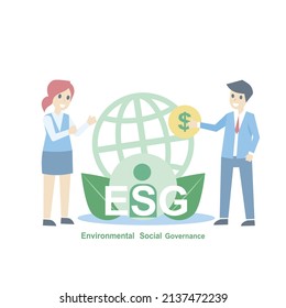 ESG,Environmental Social and Governance,Business model build Sustainability and ethical Investment Strategy,Company responsibility to care world environment and people,Vector illustration.