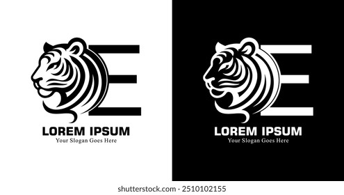 E-förmiges Logo-Design kombiniert mit einem Tigerkopf