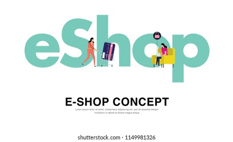 eShop Concept - The New And Modern Minimalist Trends. . Can Use For Web, Mobile, Landing Page, Infographics, Editorial, Commercial Use And Others. Vector.