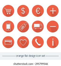 E-shop flat orange icon set