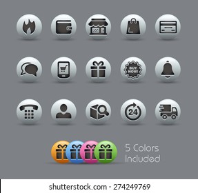 E-Shop Icons. Pearly Series. It includes 5 color versions for each icon in different layers.