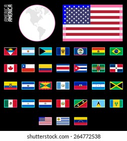 E-shop miniature flags. America. Neon glow border style for dark backgrounds