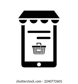 Eshopping, App, eshop, mobile, shop, store symbol. Schwarze Vektorgrafiken.