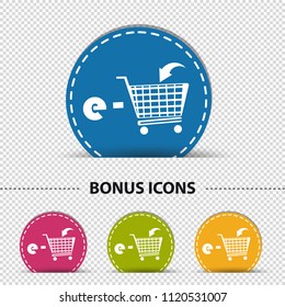E-Shopping Cart - Four Colorful Round Buttons - Vector Illustration - Isolated On Transparent Background
