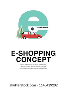 e-Shopping Concept - The New And Modern Minimalist Trends. . Can Use For Web, Mobile, Landing Page, Infographics, Editorial, Commercial Use And Others. Vector.