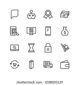 E-shopping flat icon set . Single high quality outline symbol of info for web design or mobile app. Thin line signs for design logo, visit card, etc. Outline logo of e-shopping