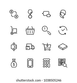 E-shopping flat icon set . Single high quality outline symbol of info for web design or mobile app. Thin line signs for design logo, visit card, etc. Outline logo of e-shopping