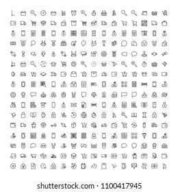 E-shopping flat icon set . Single high quality outline symbol of info for web design or mobile app. Thin line signs for design logo, visit card, etc. Outline logo of e-shopping