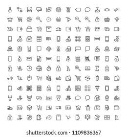 E-shopping flat icon set . Single high quality outline symbol of info for web design or mobile app. Thin line signs for design logo, visit card, etc. Outline logo of e-shopping