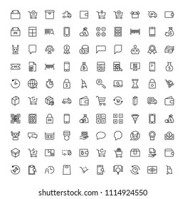 E-shopping flat icon set . Single high quality outline symbol of info for web design or mobile app. Thin line signs for design logo, visit card, etc. Outline logo of e-shopping