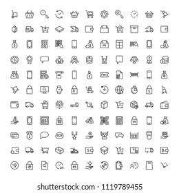 E-shopping flat icon set . Single high quality outline symbol of info for web design or mobile app. Thin line signs for design logo, visit card, etc. Outline logo of e-shopping