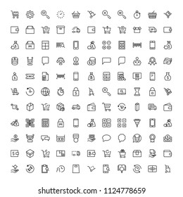 E-shopping flat icon set . Single high quality outline symbol of info for web design or mobile app. Thin line signs for design logo, visit card, etc. Outline logo of e-shopping