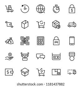 E-shopping flat icon set . Single high quality outline symbol of info for web design or mobile app. Thin line signs for design logo, visit card, etc. Outline logo of e-shopping