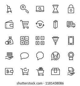 E-shopping flat icon set . Single high quality outline symbol of info for web design or mobile app. Thin line signs for design logo, visit card, etc. Outline logo of e-shopping