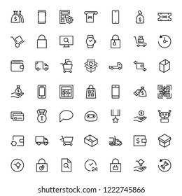 E-shopping flat icon set . Single high quality outline symbol of info for web design or mobile app. Thin line signs for design logo, visit card, etc. Outline logo of e-shopping