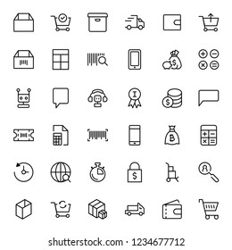 E-shopping flat icon set . Single high quality outline symbol of info for web design or mobile app. Thin line signs for design logo, visit card, etc. Outline logo of e-shopping