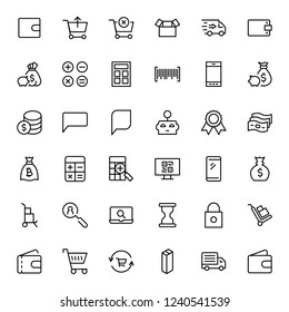 E-shopping flat icon set . Single high quality outline symbol of info for web design or mobile app. Thin line signs for design logo, visit card, etc. Outline logo of e-shopping