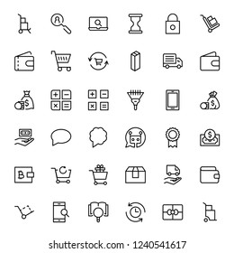 E-shopping flat icon set . Single high quality outline symbol of info for web design or mobile app. Thin line signs for design logo, visit card, etc. Outline logo of e-shopping