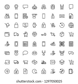 E-shopping flat icon set . Single high quality outline symbol of info for web design or mobile app. Thin line signs for design logo, visit card, etc. Outline logo of e-shopping