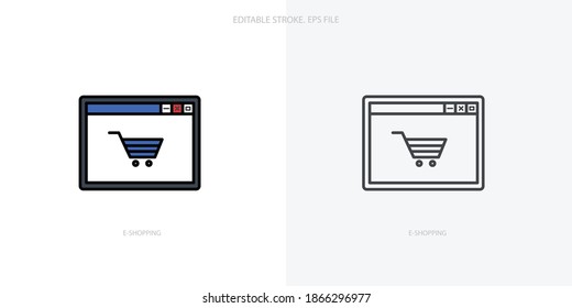 E-shopping icon for your website, logo, app, UI, product print. E-shopping concept flat Silhouette vector illustration icon. Editable stroke icons set