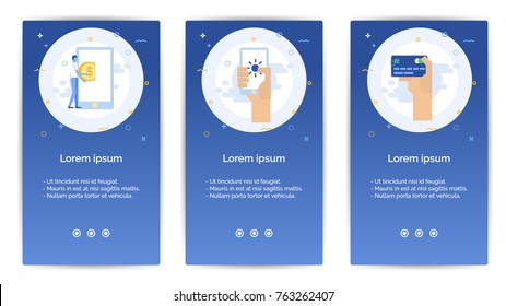 Juego de compras electrónicas de aplicaciones móviles en diseños de embarque.Diseñar páginas estatales vacías para sitios web 