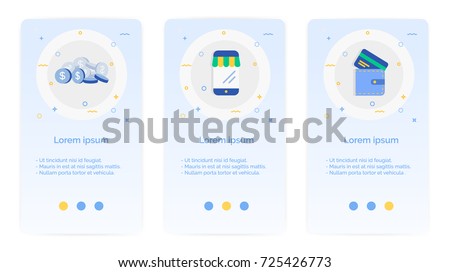 e-shopping set of Mobile Apps Onboarding Designs.Design Empty State Pages for Websites & Mobile Apps.coin, merchant, wallet.