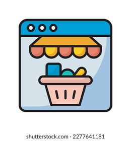Ilustración de diseño de iconos con el vector de compra electrónica. Símbolo de desarrollo y marketing SEO sobre el fondo blanco del archivo EPS 10