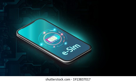 eSIM-Kartenchip. Integriertes SIM-Konzept. Mobilkommunikationstechnologie. Mobile globale Internetkommunikation.